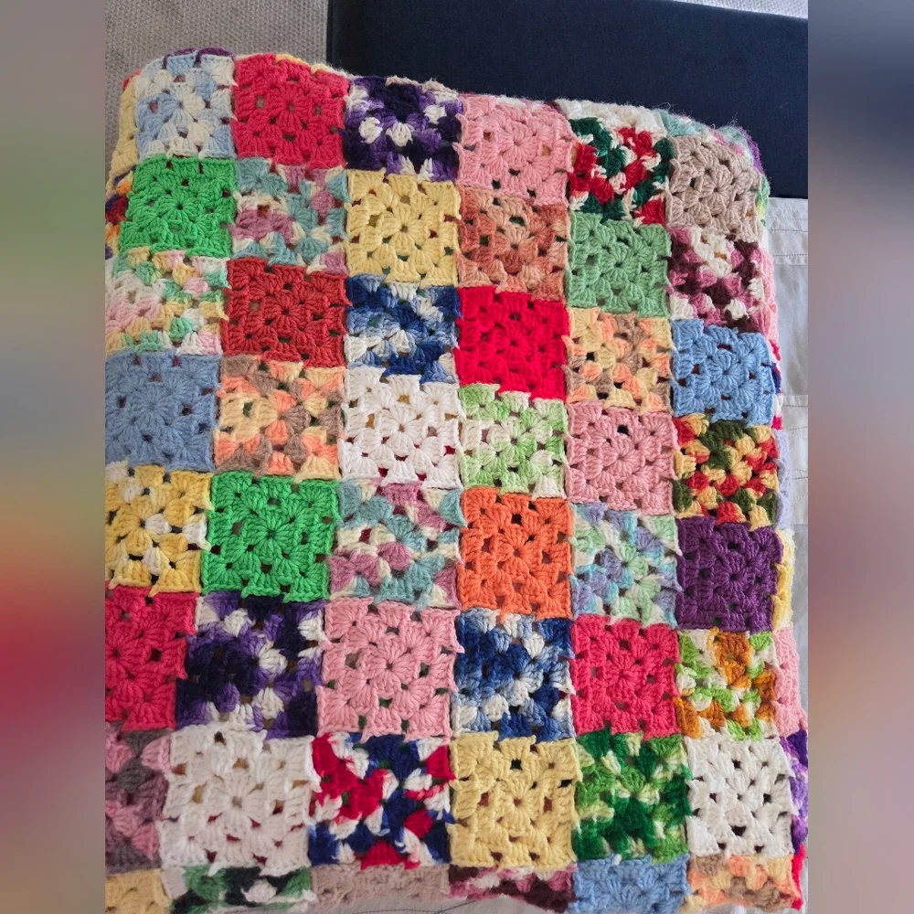 Vintage Granny Multicolor Square Crochet Throw Blanket or Afghan Extra Large